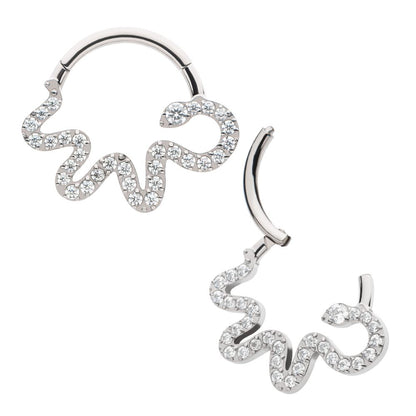 Titanium Pave Round CZ Snake Front Facing Hinged Segment Clicker