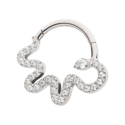 Titanium Pave Round CZ Snake Front Facing Hinged Segment Clicker