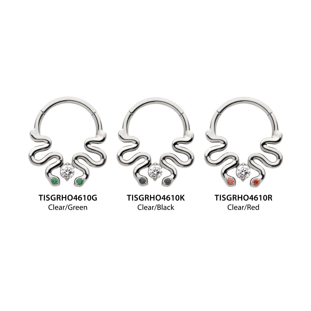 Titanium Pronged Round CZ Duo Snake Front Facing Hinged Segment Clicker