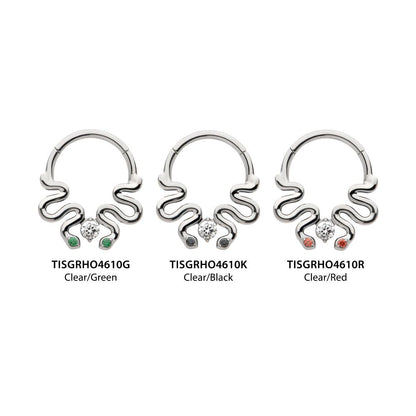 Titanium Pronged Round CZ Duo Snake Front Facing Hinged Segment Clicker