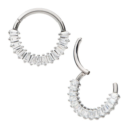 Titanium Pronged Baguette CZ Cluster Front Facing Hinged Segment Clicker