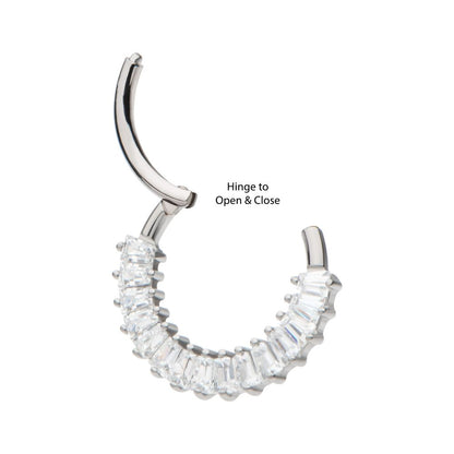 Titanium Pronged Baguette CZ Cluster Front Facing Hinged Segment Clicker