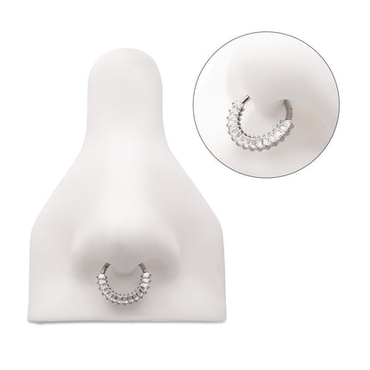 Titanium Pronged Baguette CZ Cluster Front Facing Hinged Segment Clicker