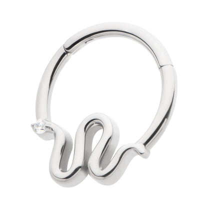 Titanium Pronged Round CZ Snake Front Facing Hinged Segment Clicker