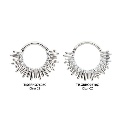 Titanium Pronged Round CZ Sun Rays Cluster Front Facing Hinged Segment Clicker