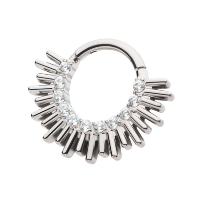 Titanium Pronged Round CZ Sun Rays Cluster Front Facing Hinged Segment Clicker