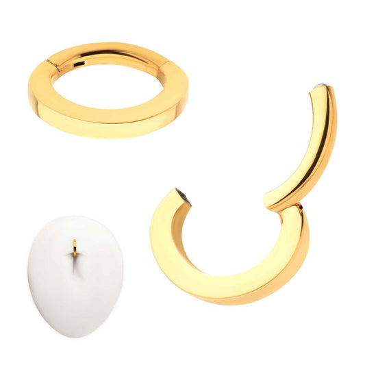 14g 24Kt Gold PVD Titanium Oval Shape Hinged Segment Clicker (for Navel Piercing)