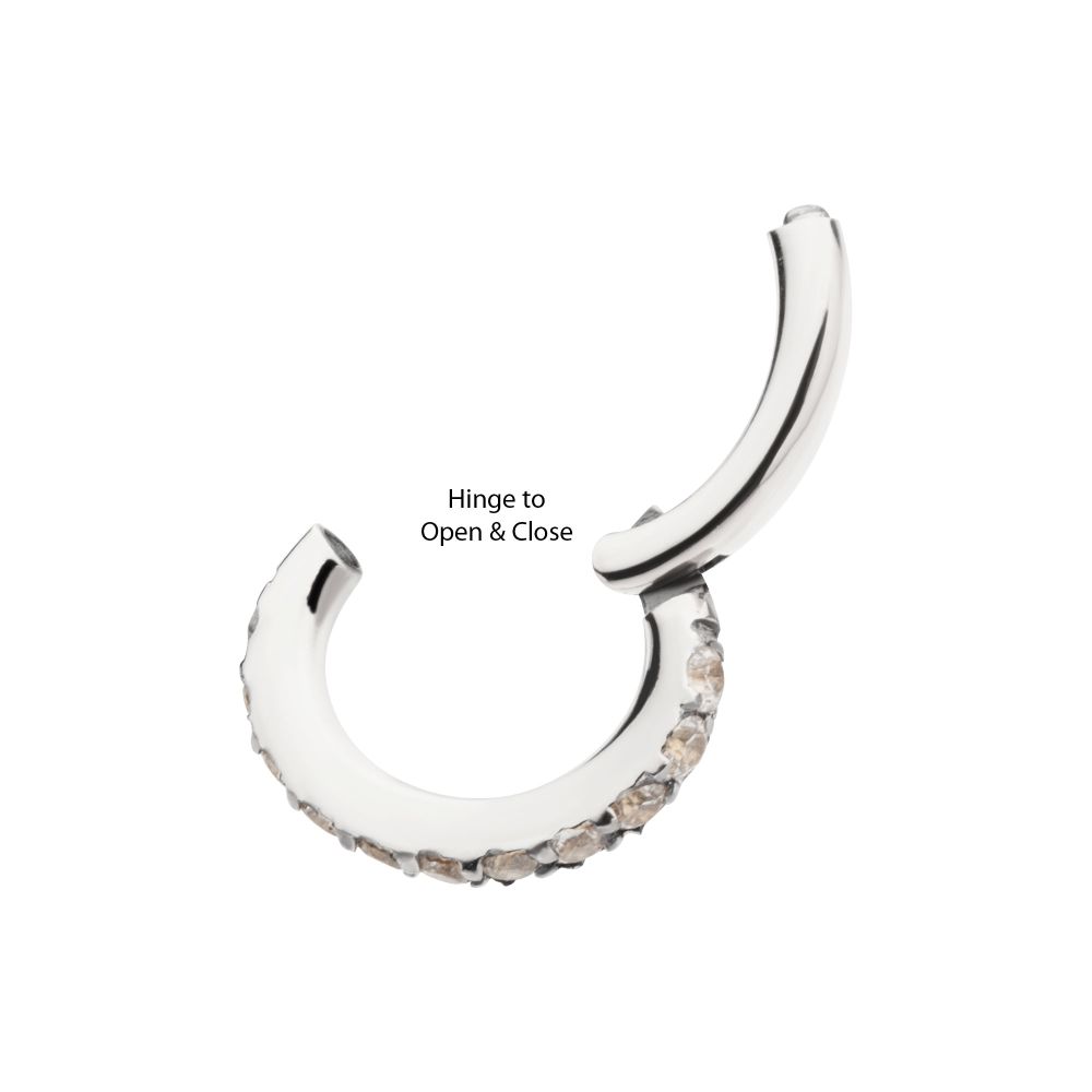 14g Titanium Oval Shape with CNC Set Full Clear CZ Hinged Segment Clicker (for Navel Piercing)
