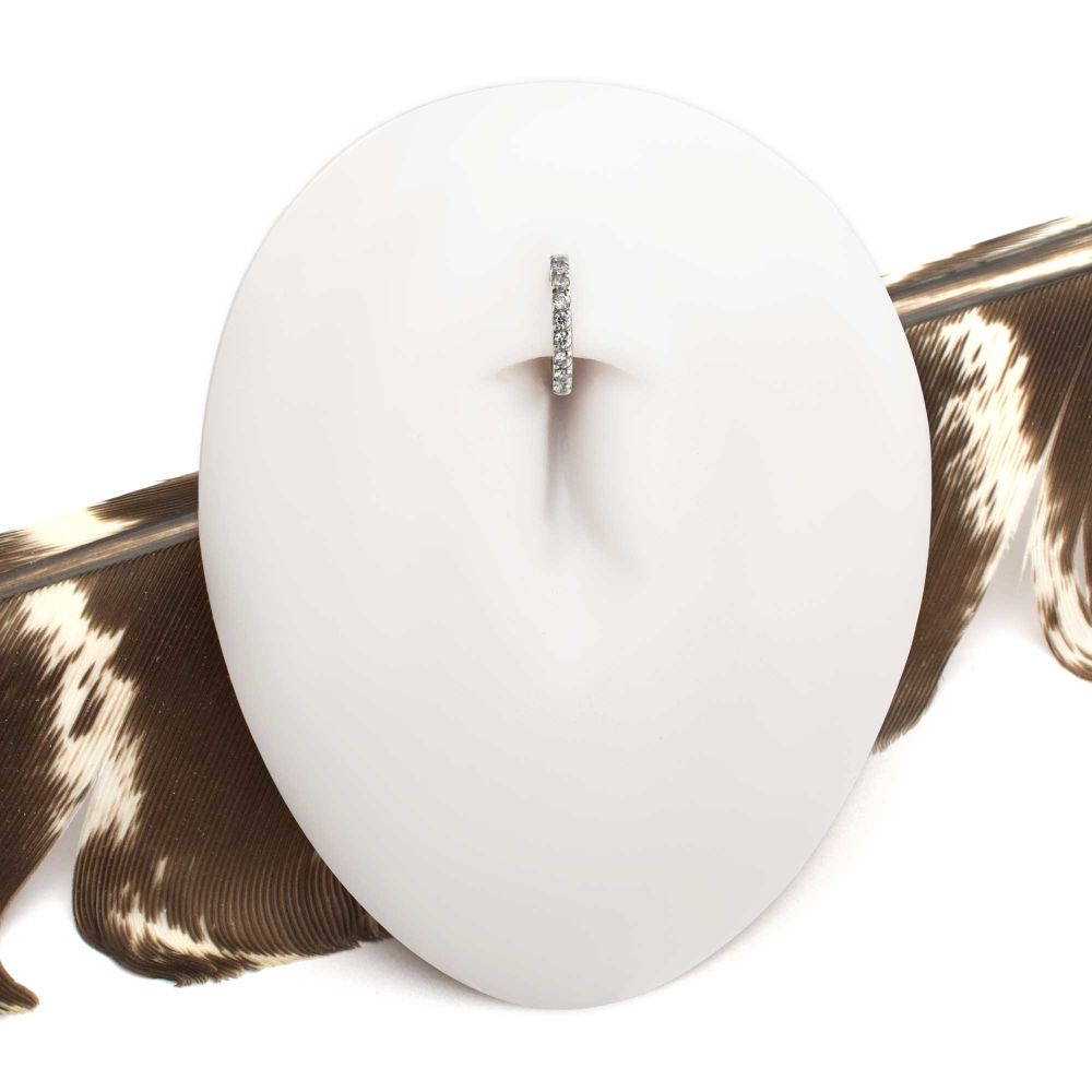 14g Titanium Oval Shape with CNC Set Full Clear CZ Hinged Segment Clicker (for Navel Piercing)