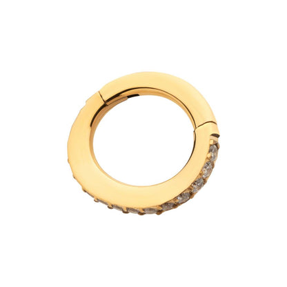 14g 24Kt Gold PVD Titanium Oval Shape with CNC Set Full Clear CZ Hinged Segment Clicker (for Navel Piercing)