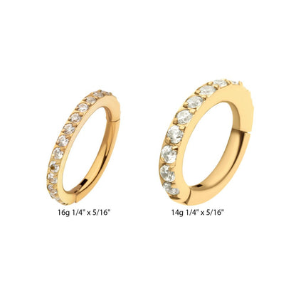 16g 24Kt Gold PVD Titanium Oval Shape with CNC Set Full Clear CZ Hinged Segment Clicker (for Rook Piercing)