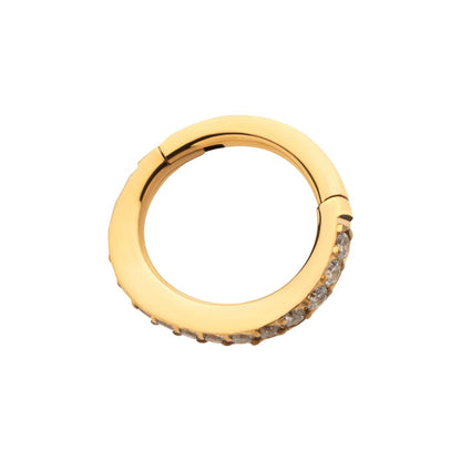16g 24Kt Gold PVD Titanium Oval Shape with CNC Set Full Clear CZ Hinged Segment Clicker (for Rook Piercing)