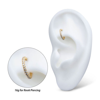 16g 24Kt Gold PVD Titanium Oval Shape with CNC Set Full Clear CZ Hinged Segment Clicker (for Rook Piercing)