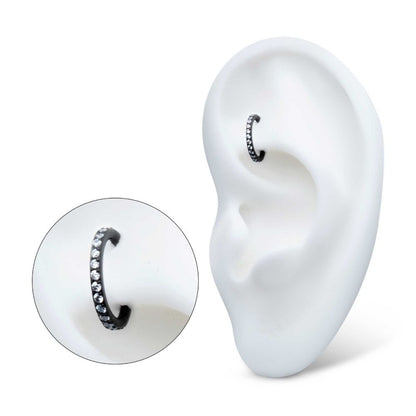 Black PVD Titanium Oval Shape with CNC Set Full Clear CZ Hinged Segment Clicker