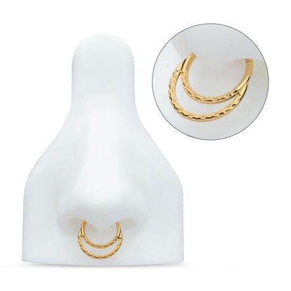 24Kt Gold PVD Titanium Hammered Double Hoop Front Facing Hinged Segment Clicker