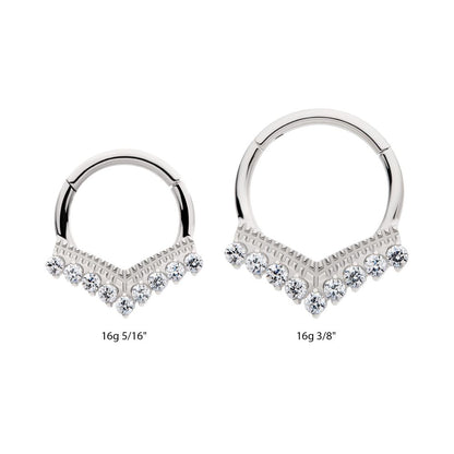 Titanium 9 Cluster Prong Set Round CZ Chevron Front Facing Hinged Segment Clicker