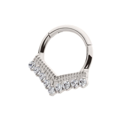 Titanium 9 Cluster Prong Set Round CZ Chevron Front Facing Hinged Segment Clicker
