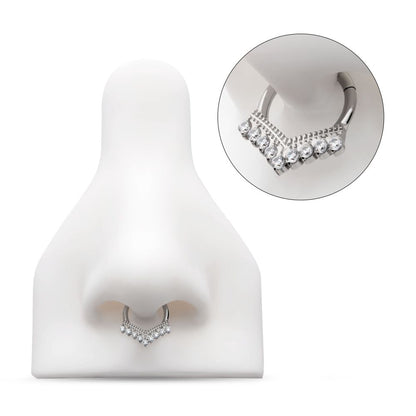 Titanium 9 Cluster Prong Set Round CZ Chevron Front Facing Hinged Segment Clicker
