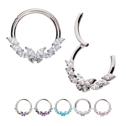 Titanium Butterfly & Marquise Gem Front Facing Hinged Segment Clicker