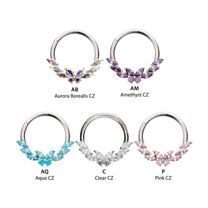 Titanium Butterfly & Marquise Gem Front Facing Hinged Segment Clicker