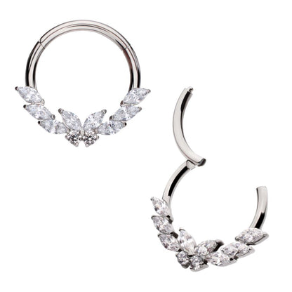 Titanium Prong Set Marquise & Round Gem Butterfly Front Facing Hinged Segment Clicker