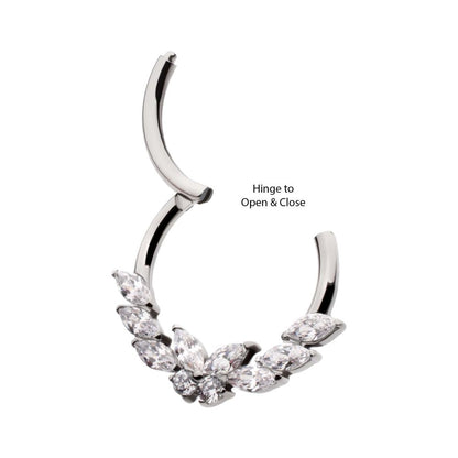 Titanium Prong Set Marquise & Round Gem Butterfly Front Facing Hinged Segment Clicker