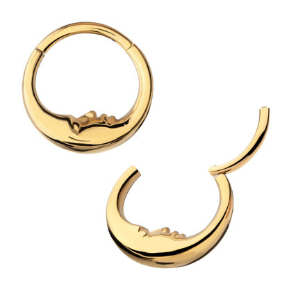 24Kt Gold PVD Titanium Crescent Moon Face Front Facing Hinged Segment Clicker