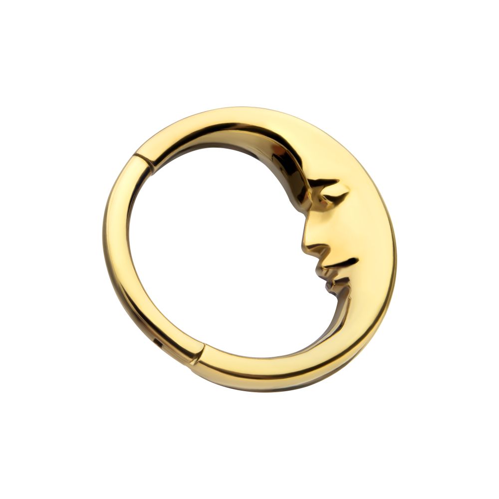 24Kt Gold PVD Titanium Crescent Moon Face Front Facing Hinged Segment Clicker