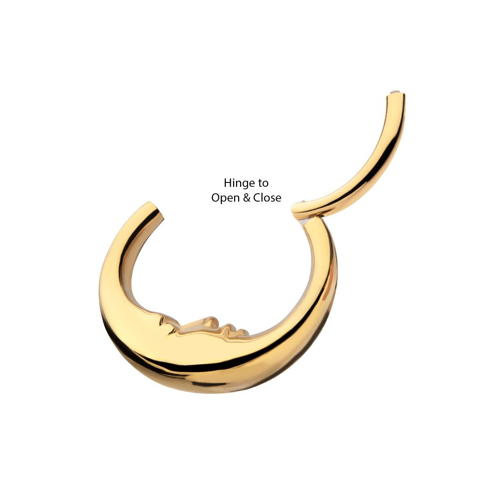 24Kt Gold PVD Titanium Crescent Moon Face Front Facing Hinged Segment Clicker
