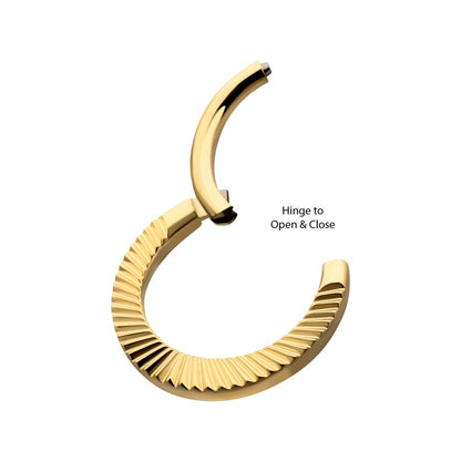 24Kt Gold PVD Titanium Radiant Round Hoop Front Facing Hinged Segment Clicker