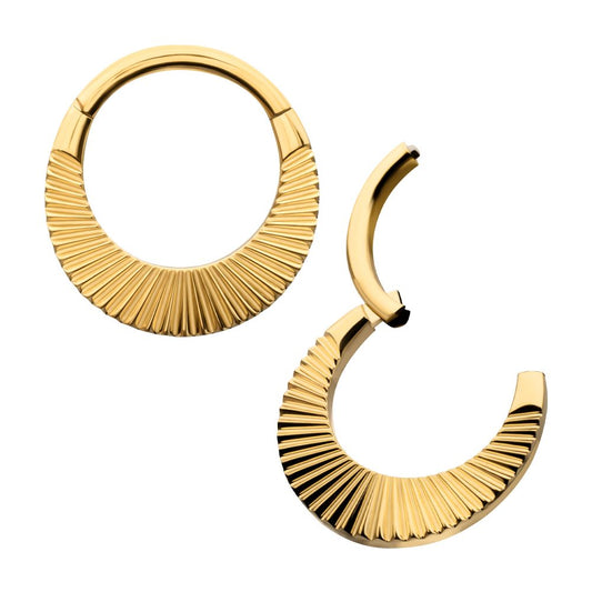 24Kt Gold PVD Titanium Radiant Wide Hoop Front Facing Hinged Segment Clicker