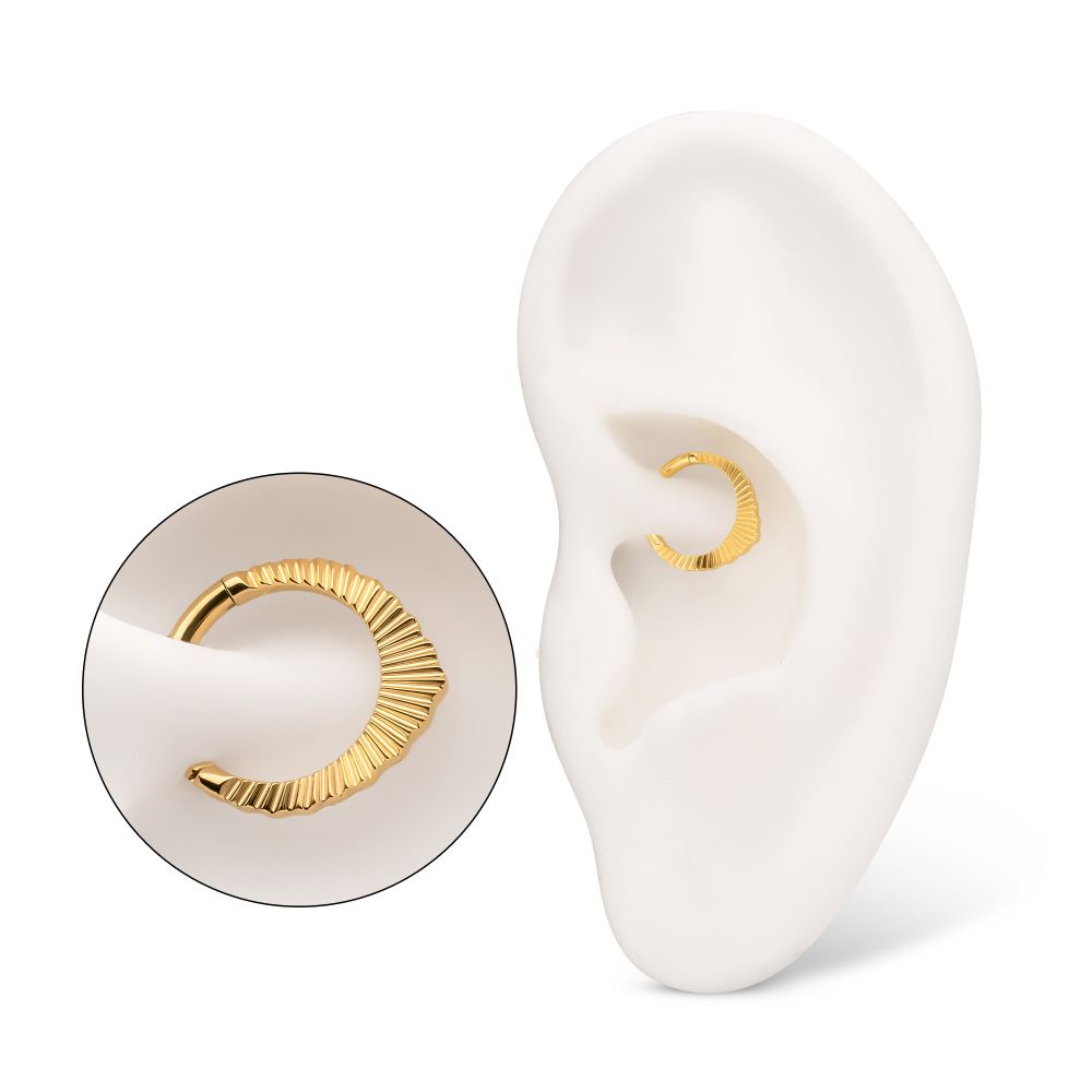 24Kt Gold PVD Titanium Radiant Pointed Hoop Front Facing Hinged Segment Clicker