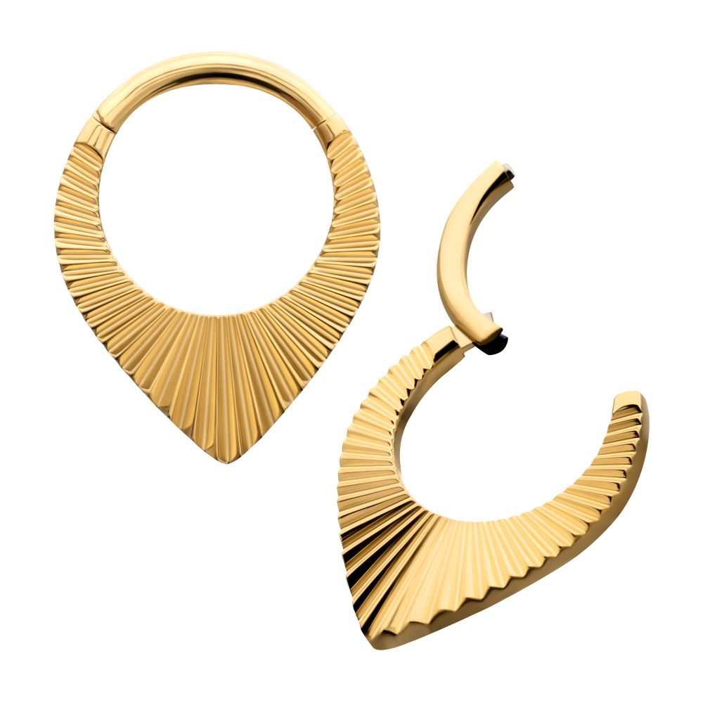 24Kt Gold PVD Titanium Radiant Teardrop Hoop Front Facing Hinged Segment Clicker