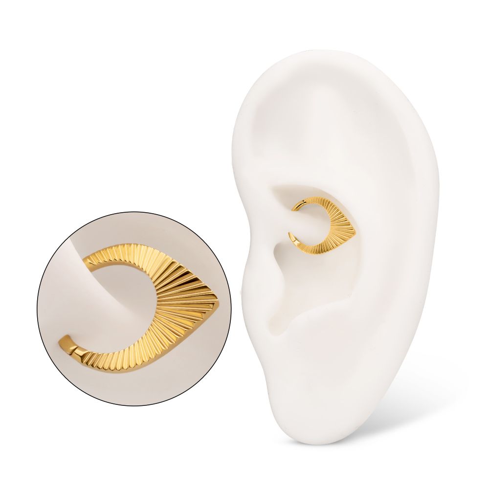 24Kt Gold PVD Titanium Radiant Teardrop Hoop Front Facing Hinged Segment Clicker