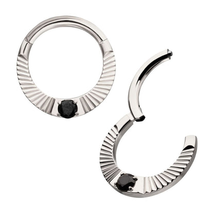 Titanium Radiant Hoop with Black Prong Set Gem Front Facing Hinged Segment Clicker