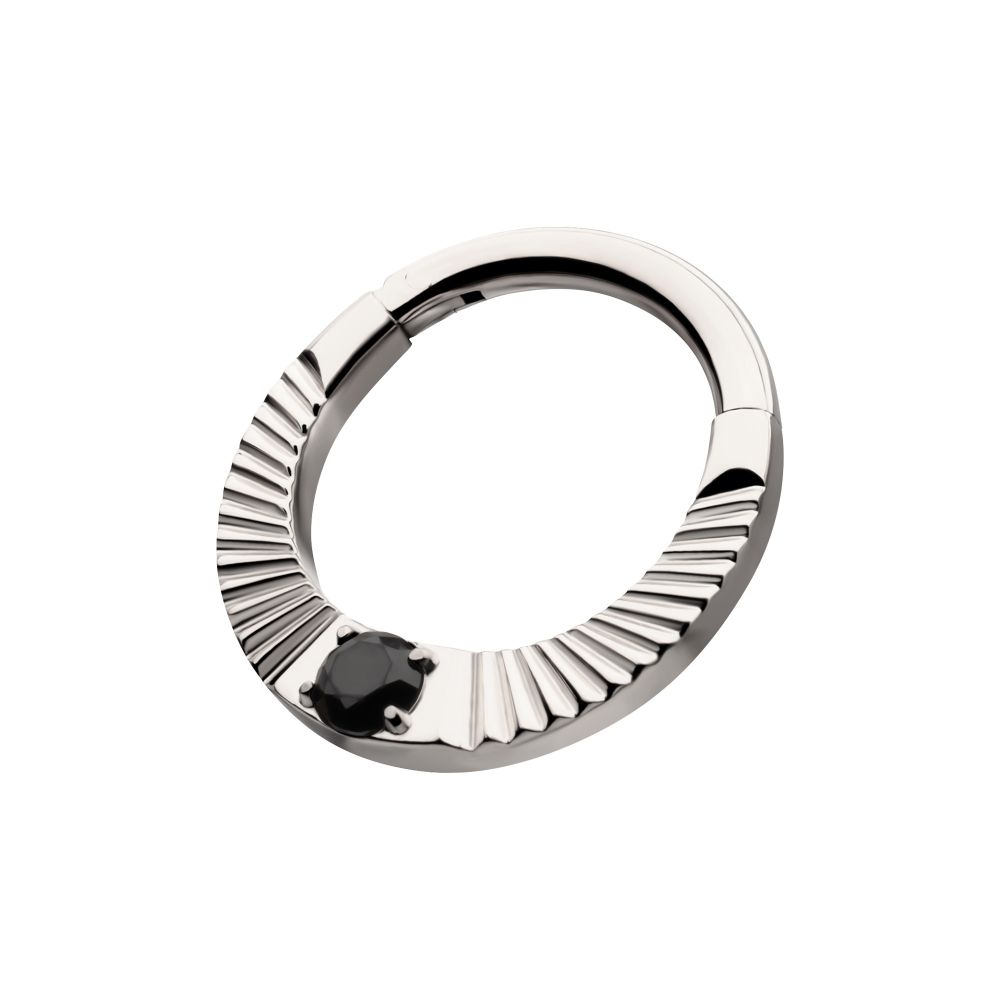 Titanium Radiant Hoop with Black Prong Set Gem Front Facing Hinged Segment Clicker