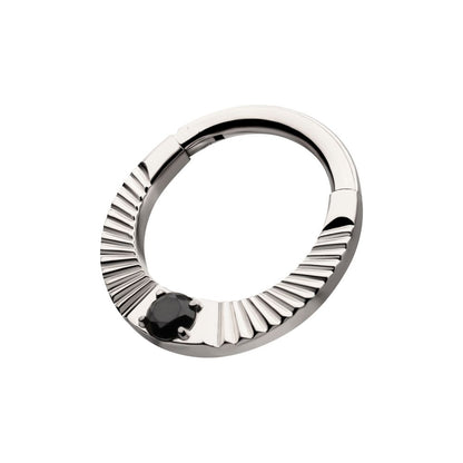Titanium Radiant Hoop with Black Prong Set Gem Front Facing Hinged Segment Clicker