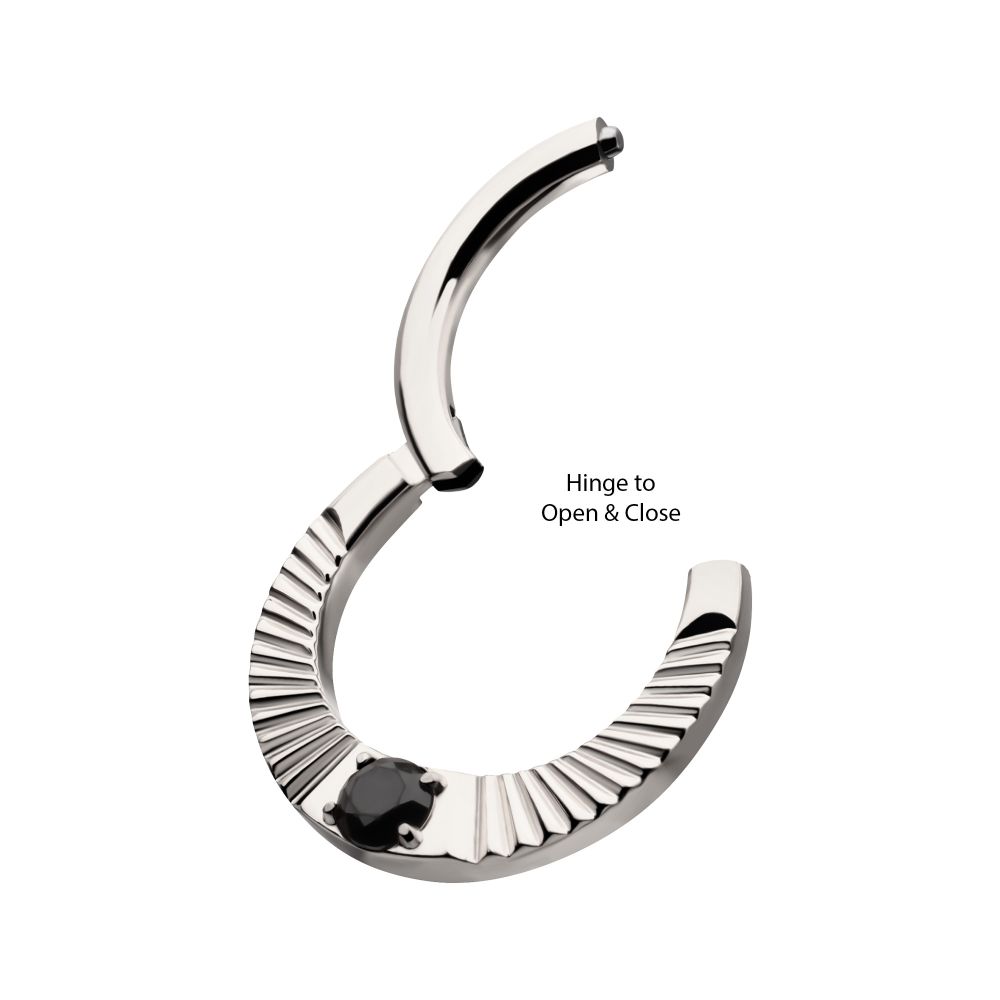 Titanium Radiant Hoop with Black Prong Set Gem Front Facing Hinged Segment Clicker