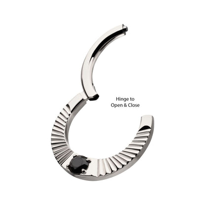 Titanium Radiant Hoop with Black Prong Set Gem Front Facing Hinged Segment Clicker