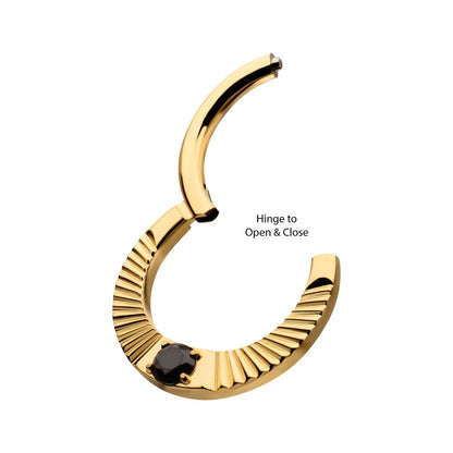 24Kt Gold PVD Titanium Radiant Hoop with Black Prong Set Gem Front Facing Hinged Segment Clicker