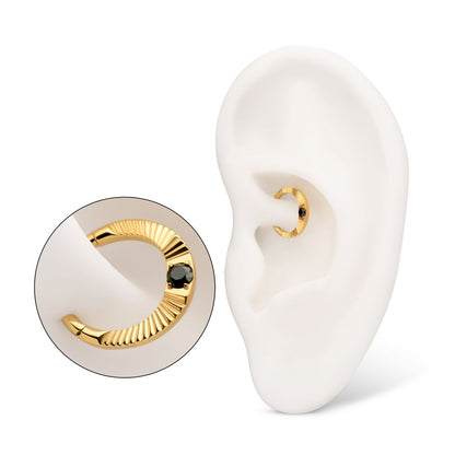 24Kt Gold PVD Titanium Radiant Hoop with Black Prong Set Gem Front Facing Hinged Segment Clicker