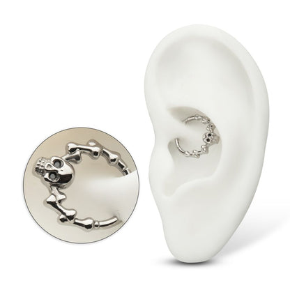 Titanium Skull & Bone with Black CZ Gem Eyes Front Facing Hinged Segment Clicker