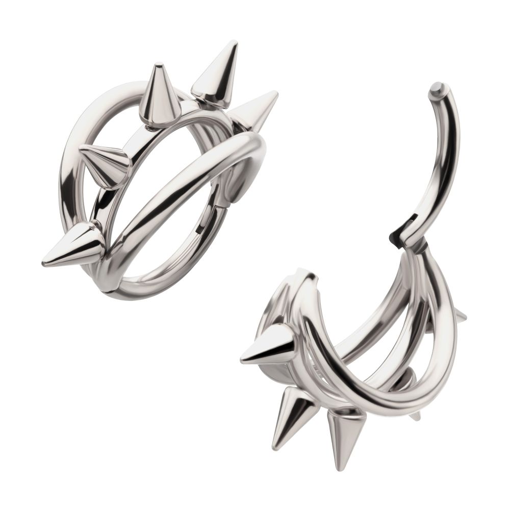 Titanium Five-Spiked Open Stack Triple Hoop Hinged Segment Clicker