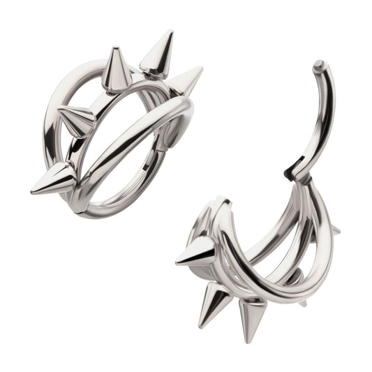 Titanium Five-Spiked Open Stack Triple Hoop Hinged Segment Clicker