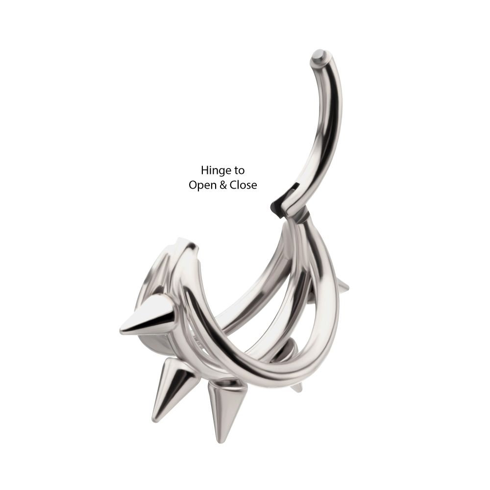 Titanium Five-Spiked Open Stack Triple Hoop Hinged Segment Clicker