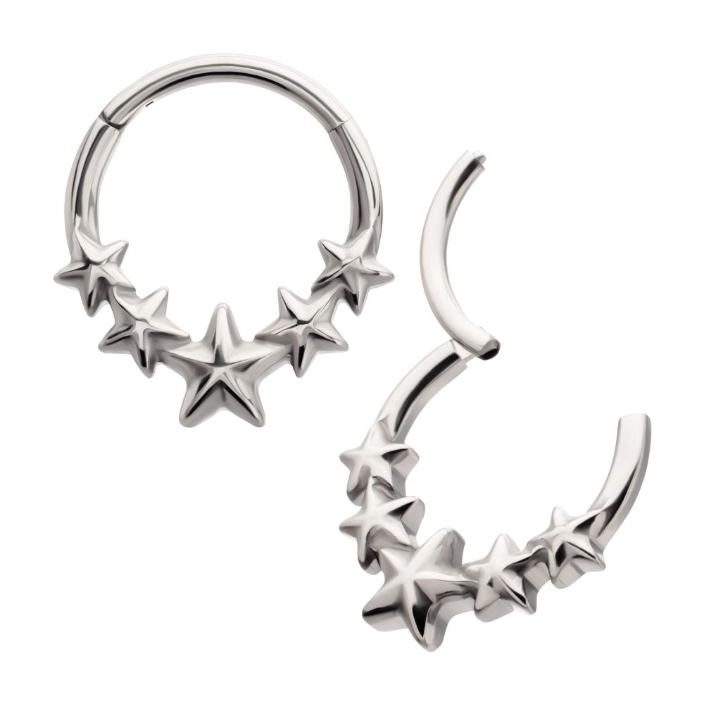 Titanium 5-Star Cluster Hoop Front Facing Hinged Segment Clicker