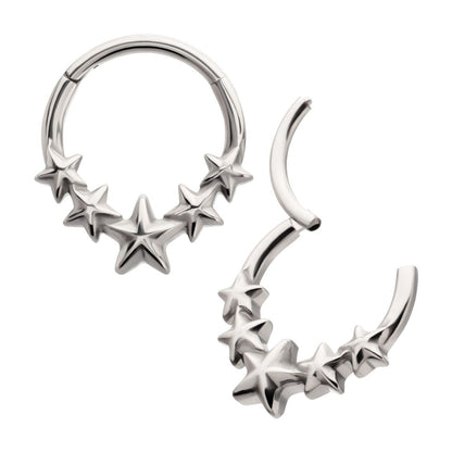 Titanium 5-Star Cluster Hoop Front Facing Hinged Segment Clicker