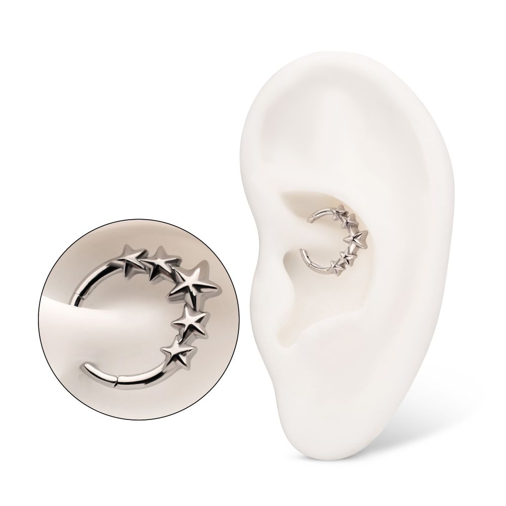 Titanium 5-Star Cluster Hoop Front Facing Hinged Segment Clicker