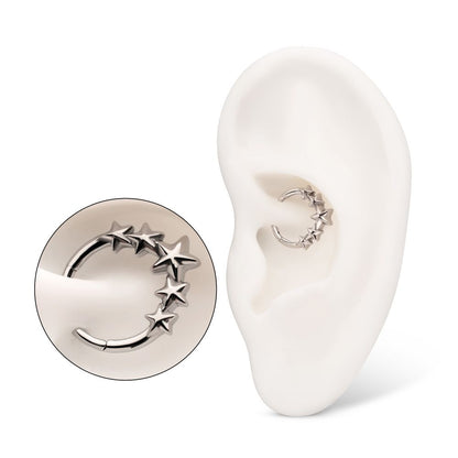 Titanium 5-Star Cluster Hoop Front Facing Hinged Segment Clicker
