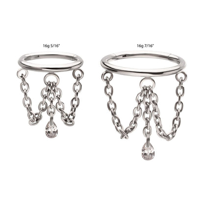Titanium Triple Chain Dangle with Floating Teardrop Gem Hinged Segment Clicker